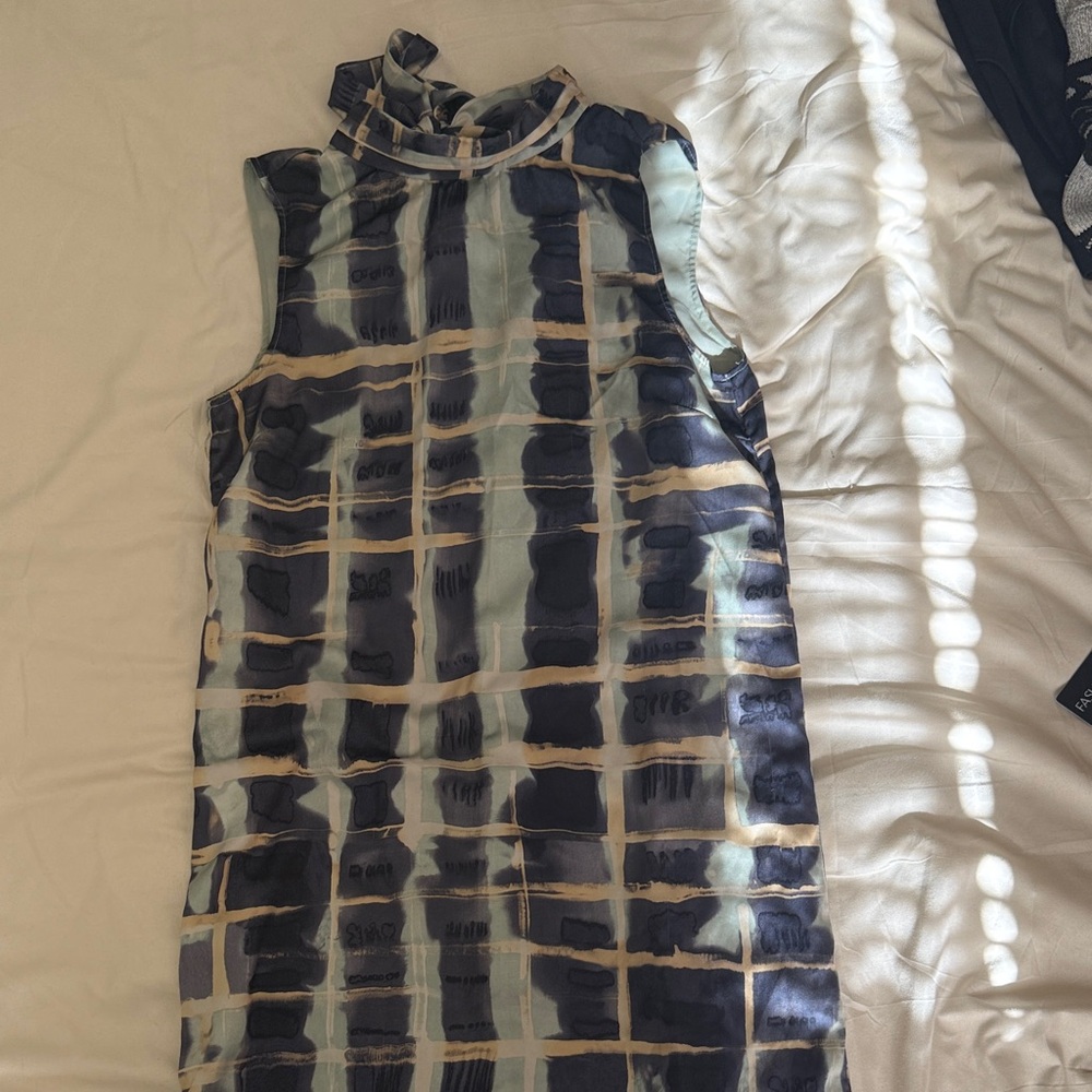H&M Navy and Cream Checkered Midi Dress
